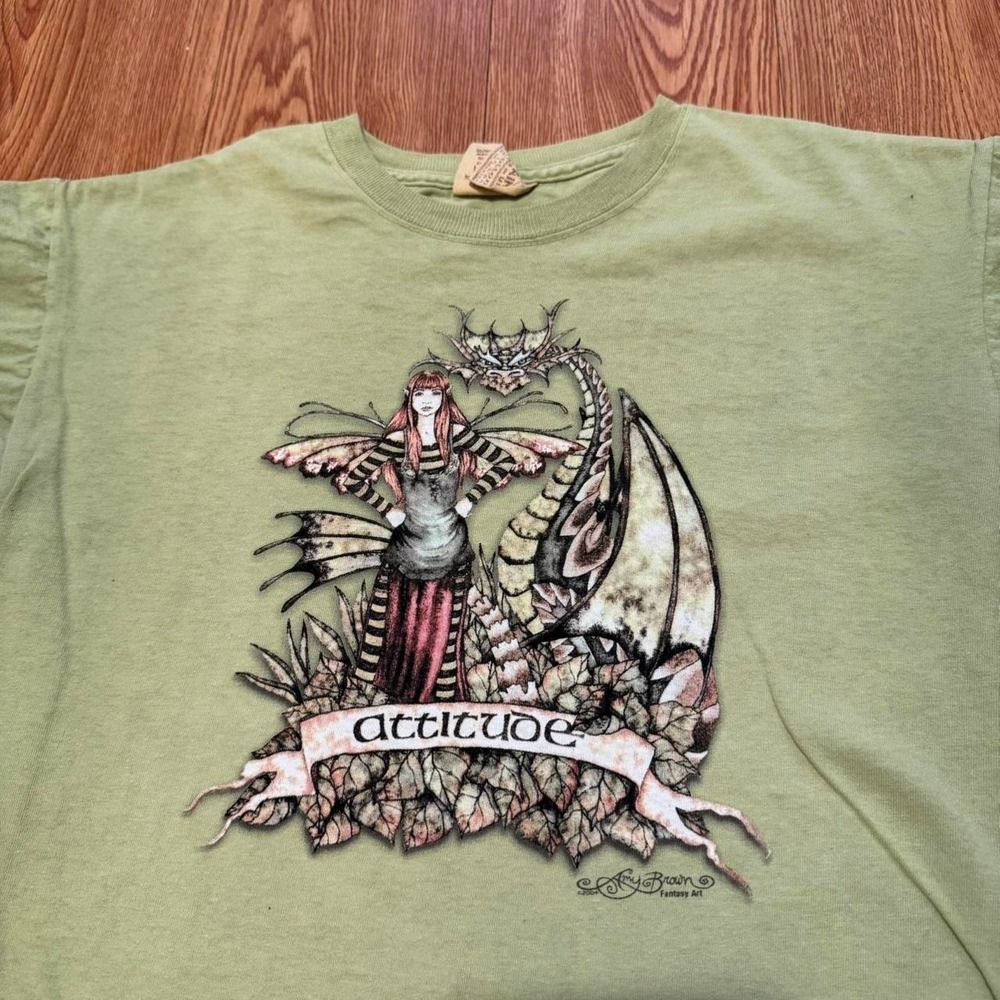 Fairy Girls Baby Tee Attitude Green Y2K Goth Punk The Mountain Size XL‎